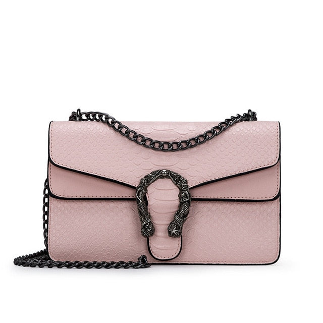Snake Fashion Brand Women Bag Alligator PU Leather Messenger Bag Designer Chain Shoulder Crossbody Bag Women Handbag Bolso Mujer Pink L